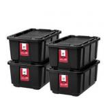 IRIS USA 589090 27 Gallon Utility Tough Stackable Plastic Storage Tote, Black (4 Pack) one lid broken