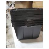 IRIS USA 589090 27 Gallon Utility Tough Stackable Plastic Storage Tote, Black (4 Pack) one lid broken