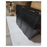 IRIS USA 589090 27 Gallon Utility Tough Stackable Plastic Storage Tote, Black (4 Pack) one lid broken