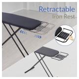 Ironing Board 48\" x 15\" with Retractable Iron Rest, RAINHOL Heavy Duty Full Size Iron Board, Sturdy Wide Frame with Thick Padding Cover, Height-Adjustable, Black