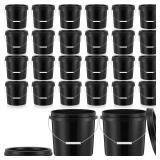 Tioncy 24 Pcs 2 Gallon Plastic Bucket with Lid Heavy Duty 2 Gallon Bucket Pail with Lid Handle for Storage Container Home Household Cleaning (Black)