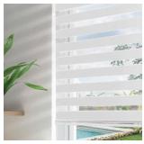 Joydeco Cordless Zebra Blinds for Windows, Dual Layer Free-Stop Zebra Shades Privacy Light Control for Day and Night, Light Filtering Sheer Blinds for Indoor Windows (Off-White, 34\" W x 75\" H)