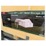 30 x 42 x 13 Metal Storage Building with Leanto, Shop and Side Shed, Cream in Color