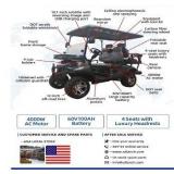 Unused SDLGC80 Four Seat Lifted 60 Volt Golf Cart with LED lights, Flip back seat and Bluetooth Screen, Speakers