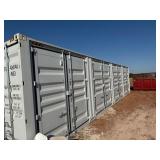 First Use 40 foot High Cube Container with 4 sets of side doors and 1 set of rear doors and Side Forklift Pockets.  Very good condition.
