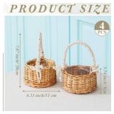 Thyle 4 Pcs Flower Girl Baskets with Handle, 7.87 x 4.33 Inch, Wicker Rattan, Lightweight, Brown