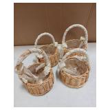 Thyle 4 Pcs Flower Girl Baskets with Handle, 7.87 x 4.33 Inch, Wicker Rattan, Lightweight, Brown