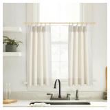 32 Inch Curtains Length,Sheer Cafe Linen Small Custom Curtains for Windows Kitchen