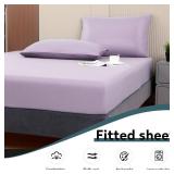 Toodou Soft Silky Touch Lavender Twin Fitted Sheet Have Breathable Wrinkle and Fade Resistant- The Mattress Covers is Most Comfortable and Luxurious Fitted Sheets