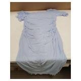 AISWI Mesh Ruched Maternity Dress Baby Shower Wedding Guest Pregnancy Shoot Fall Short Sleeves Square Neck, Light Blue, XX-Large