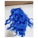 BERON 14 Inches Dark Blue Wig Short Curly Wig Women Synthetic Wigs Blue Wigs with Bangs Hairnet Included