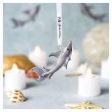 Blown Glass Shark Ornament for Home Decor Hanging, Glass Sea Ocean Beach and Coastal Ornament Gifts for See Animal Lovers (2.5inch,Grey)