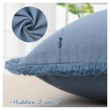 ZWJD Pillow Covers 20x20 Set of 2 Blue Throw Pillow Covers with Fringe Chic Cotton Decorative Pillows Square Cushion Covers for Sofa Couch Bed Living Room Farmhouse Boho Decor