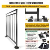 Epcee 4pcs Post 1" Aluminum Deck Post Base Cover, Post Skirt, Handrail, Stair, Porch, Deck Railing Base Brackets Covers (Black)