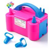 Voircoloria Balloon Pump Electric, Portable Automatic Dual Nozzle Inflator 110V 600W With Tying Tools For Birthday Gender Reveal Baby Shower Balloons Party Decorations(Pink)