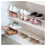 4 Pcs Shoe Slots Organizer For Closet 10 x 8.7 Inches, Space Saver, Double Layer Shoe Dividers For Shelves Durable, Stackable Shoes Organizer Fits Heels, Sneakers, Flats, And More