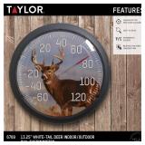 Taylor White Tail Deer Large Indoor Outdoor Dial Thermometer, Wireless Thermometer with Easy To Read Large Numbers For Patio, Pool, Garden Or Garage, and Indoor Areas, 13.25-inch, White Tail Dee, Blue