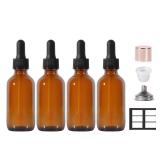 Dropper Bottle 2 Oz 4 Pack Glass Droppers Bottle For Oils Eye Dropper Small Travel Oil Amber Dropper With 1 Funnel & 6 Labels - Essential Oils Bottles Tincture Bottles With Dropper Leakproof