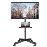 BONTEC Mobile TV Stand With Tilt Function, Rolling TV Stand For 23-60" LED, LCD, OLED TVs, Holds up to 88lbs, Max VESA 400x400mm, Adjustable Media Shelf (Black, 17.1x15.1x53.1 in)