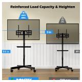 BONTEC Mobile TV Stand With Tilt Function, Rolling TV Stand For 23-60" LED, LCD, OLED TVs, Holds up to 88lbs, Max VESA 400x400mm, Adjustable Media Shelf (Black, 17.1x15.1x53.1 in)
