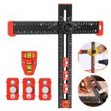 5-in-1 T Square Ruler - Multifunctional Drilling Positioning Ruler 35cm/14in Adjustable Angle Ruler,Cabinet Hardware Jig,For Precision Hole Punching Angle Measurement And Marking,Metric And Imperial