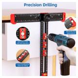 5-in-1 T Square Ruler - Multifunctional Drilling Positioning Ruler 35cm/14in Adjustable Angle Ruler,Cabinet Hardware Jig,For Precision Hole Punching Angle Measurement And Marking,Metric And Imperial