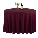 Waysle Burgundy 120 Inch Round Tablecloth, Washable Polyester Table Cover, For Wedding, Restaurant, Party & More