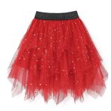 Jastore Girls Sweet Layered Mesh Skirt Party Birthday Dance Princess Skirt (Ages 8-12 Sequin-Red)