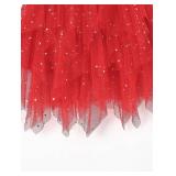 Jastore Girls Sweet Layered Mesh Skirt Party Birthday Dance Princess Skirt (Ages 8-12 Sequin-Red)
