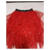 Jastore Girls Sweet Layered Mesh Skirt Party Birthday Dance Princess Skirt (Ages 8-12 Sequin-Red)