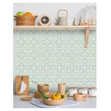 Adreamer90 Light Green Vinyl Wallpaper Tile Stickers 5.91 x 5.91 In Peel&Stick On Backsplash,Self Adhesive Backsplash Tile Decals For Kitchen Bathroom Laundry Shower Decor(12 Pcs)