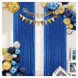 Royal Blue Backdrop Curtain Panels 2 Pieces 2ftx8ft Sequin Party Background For Birthdays Independence Day Theme Decorations