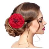 Red Peony Fascinator Hair Accessory, Large Artificial Flower Brooch Hairpin For Women, Vintage Rose Barrette For Party, Beach, Wedding