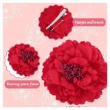 Red Peony Fascinator Hair Accessory, Large Artificial Flower Brooch Hairpin For Women, Vintage Rose Barrette For Party, Beach, Wedding