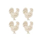 CraftMedley Wooden Roosters - Miniature Laser Cut Wood Shapes- Unfinished Natural Wood - 4 Pieces, Brown