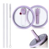 2 Pack 40 oz Flip Straw Leak Proof Lid For Stanley Quencher H2.0, Spill Proof Lavender