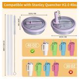 2 Pack 40 oz Flip Straw Leak Proof Lid For Stanley Quencher H2.0, Spill Proof Lavender