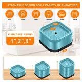 4 Pack Furniture Risers Adjustable Bed Risers Heavy Duty Lifts Height 1", Square Stackable Bed Risers 1, 2 Rr 3 Inch For Desk Leg Table Couch Sofa Chair Bed Frame Legs Dorm, Blue
