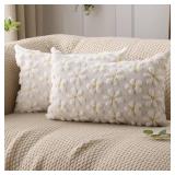 Spring Summer Pillow Covers 12x20" Set Of 2 Farmhouse Decor Yellow Daisy Soft Plush Faux Fur Jacquard Throw Pillows For Bedroom Sofa Holiday Spring Summer Home Decor
