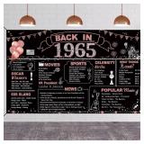 DARUNAXY 60th Birthday Rose Gold Party Decoration, Back In 1965 Banner For Women 60 Years Old Birthday Photography Background Vintage 1965 Poster Backdrop 60th Class Reunion Party Supplies