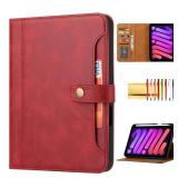 Folio Case For IPad Mini 7th/6th Generation (2024/2021) 8.3-inch, TECHCIRCLE Vegan Leather Folding Stand [Pencil Holder] Soft TPU Back Shell Protective Smart Cover With Card Slots & Pockets, Red