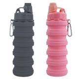 YCTMALL Collapsible Water Bottles Two Pack Travel Sports Portable Sport Bottle comes With Mountaineering Buckle 500ml Silicone Water-proof Camping Bottle (Pink And Grey Color)