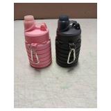 YCTMALL Collapsible Water Bottles Two Pack Travel Sports Portable Sport Bottle comes With Mountaineering Buckle 500ml Silicone Water-proof Camping Bottle (Pink And Grey Color)