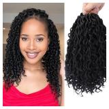 Goddess Locs Crochet Hair 10 Inch Faux Locs Crochet Hair For Women Soft River Locs Short Curly Pre Looped Crochet Braids With Curly Ends Boho Hippie Synthetic Hair Extensions 6 (packs, #1b)