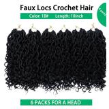 Goddess Locs Crochet Hair 10 Inch Faux Locs Crochet Hair For Women Soft River Locs Short Curly Pre Looped Crochet Braids With Curly Ends Boho Hippie Synthetic Hair Extensions 6 (packs, #1b)