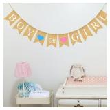 Boy Or Girl Banner - Prestrung Burlap Gender Reveal Party Sign Garland Backdrop Decorations
