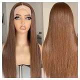BLL Brown Wig, 13x4 Synthetic Lace Front Pre Plucked 26inch Long Straight Glueless Chocolate Light Brown Wigs Suitable For Everyday Wear