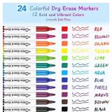 SFAIH Fine Tip Dry Erase Markers - 24 Pack 12 Assorted Color Whiteboard Erasable Markers Bulk For Kids Adults, Ideal For Classroom School Office Home Use On White Board, Non-Toxic Easy Clean