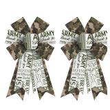 2 Pcs Green Camouflage Wreath Bows Camo Bows For Wreaths, Camouflage Ribbon Bows Thank You Army Decor Bows For Veterans Day Military Support Indoor Outdoor Decoration Wreath Ornament Supplies