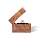 Wislist Wooden Engagement Ring Box Small Slim Flat Ring Case For Proposal,Wedding (Walnut Wood)